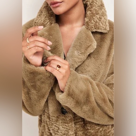 NEXT Direct Olive Green Longline Faux Fur Teddy Borg Mix Coat Size US 10 - Picture 6 of 16